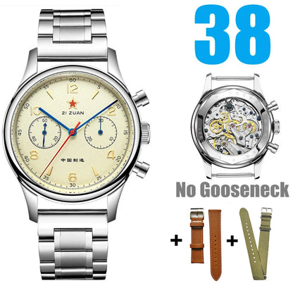 RED STAR 38 Heritage pour homme – Chronographe d'aviation classique avec mouvement mécanique authentique 