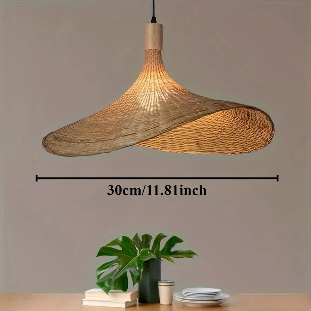 Handcrafted Bamboo Pendant Light – 30cm Modern Wooden Ceiling Lamp with E27 Socket for Living Room, Dining & Bedroom Décor