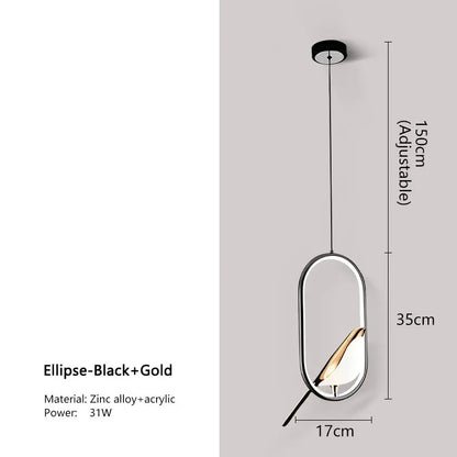 Magpie Bird LED Pendant Lamp – Modern Black & Silver Hanging Light for Bedroom & Living Room