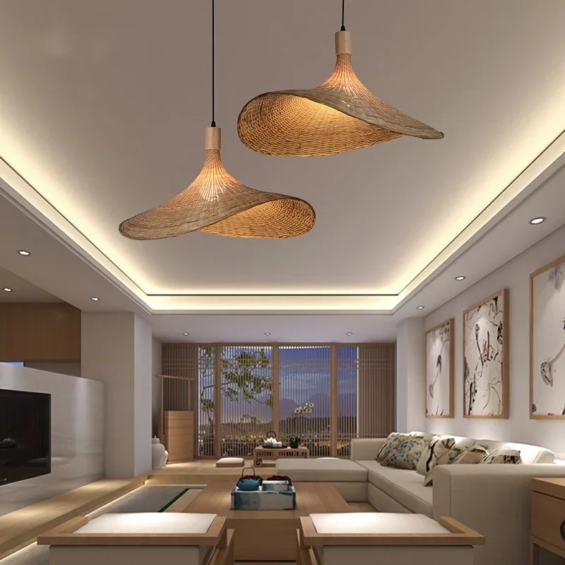 Handcrafted Bamboo Pendant Light – 30cm Modern Wooden Ceiling Lamp with E27 Socket for Living Room, Dining & Bedroom Décor