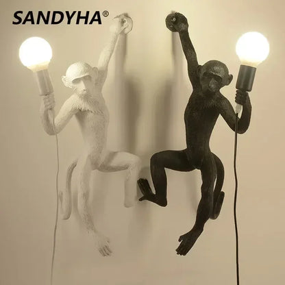 SANDYHA Nordic Retro Monkey Wall Lamp – LED Decorative Light for Living Room, Bedroom & Kitchen