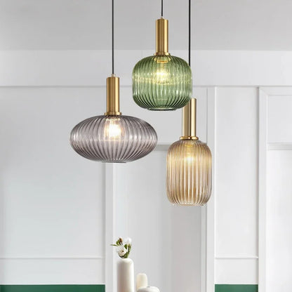 Nordic Glass Pendant Light – Single Head Cognac/White/Green Lamp for Dining Room, Bedroom & Café Decor