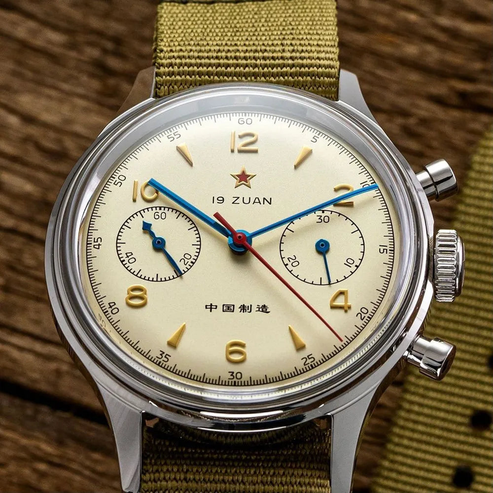 RED STAR 38 Heritage pour homme – Chronographe d'aviation classique avec mouvement mécanique authentique 