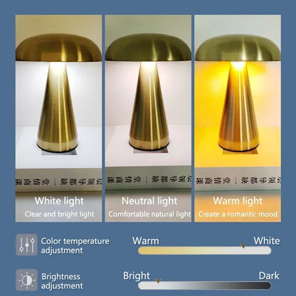 Retro Mushroom LED Table Lamp – Touch Sensor Rechargeable Bedside & Decor Light