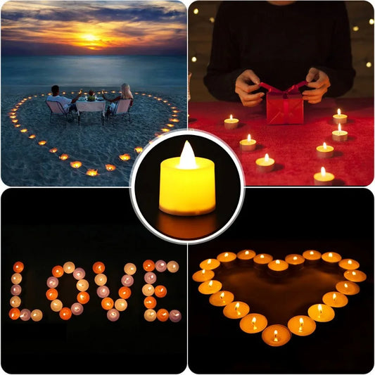 Flameless LED Tealight Candles – 1/48pcs Heart-Shaped Battery Candles for Christmas, Wedding & Party Decor