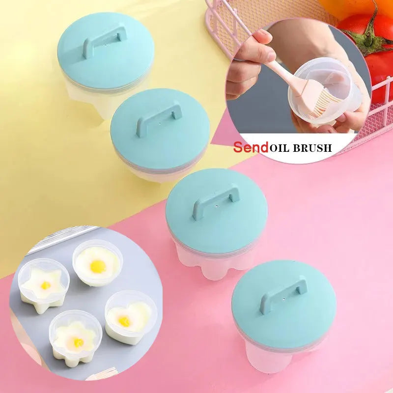 Juego de 4 moldes para cocinar al vapor y freír huevos: moldes para desayuno con tapa y pincel.