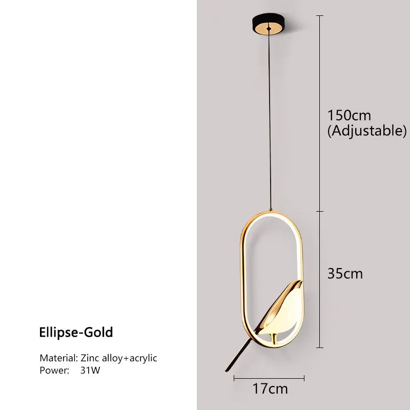 Magpie Bird LED Pendant Lamp – Modern Black & Silver Hanging Light for Bedroom & Living Room