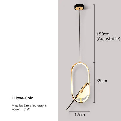 Magpie Bird LED Pendant Lamp – Modern Black & Silver Hanging Light for Bedroom & Living Room