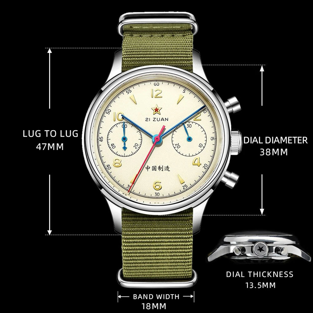 RED STAR 38 Heritage pour homme – Chronographe d'aviation classique avec mouvement mécanique authentique 