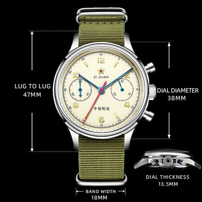 RED STAR 38 Heritage pour homme – Chronographe d'aviation classique avec mouvement mécanique authentique 