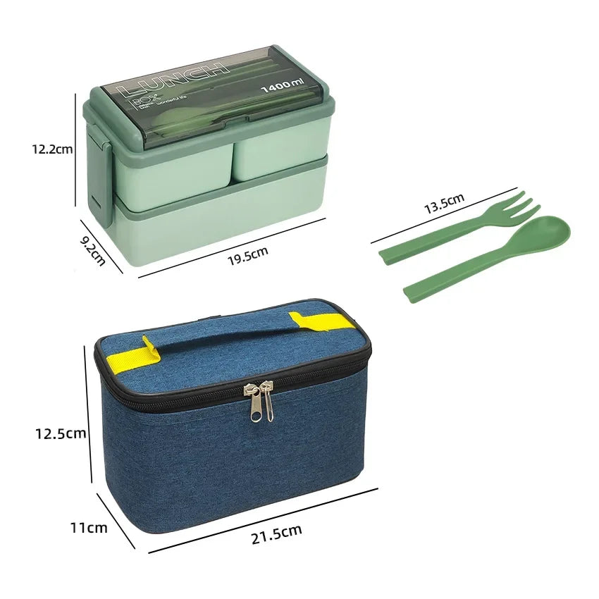 SnackMate™ DuoBox – Leakproof Lunch Set with Utensils & Bag