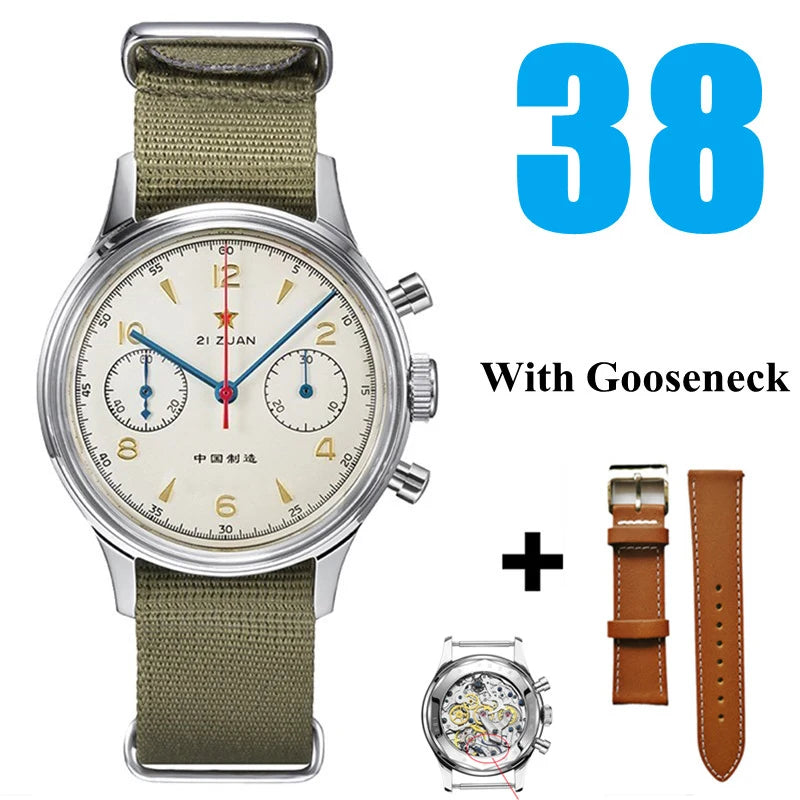 RED STAR 38 Heritage pour homme – Chronographe d'aviation classique avec mouvement mécanique authentique 