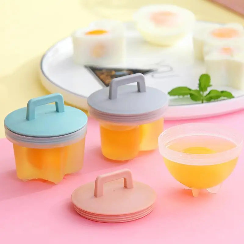Juego de 4 moldes para cocinar al vapor y freír huevos: moldes para desayuno con tapa y pincel.