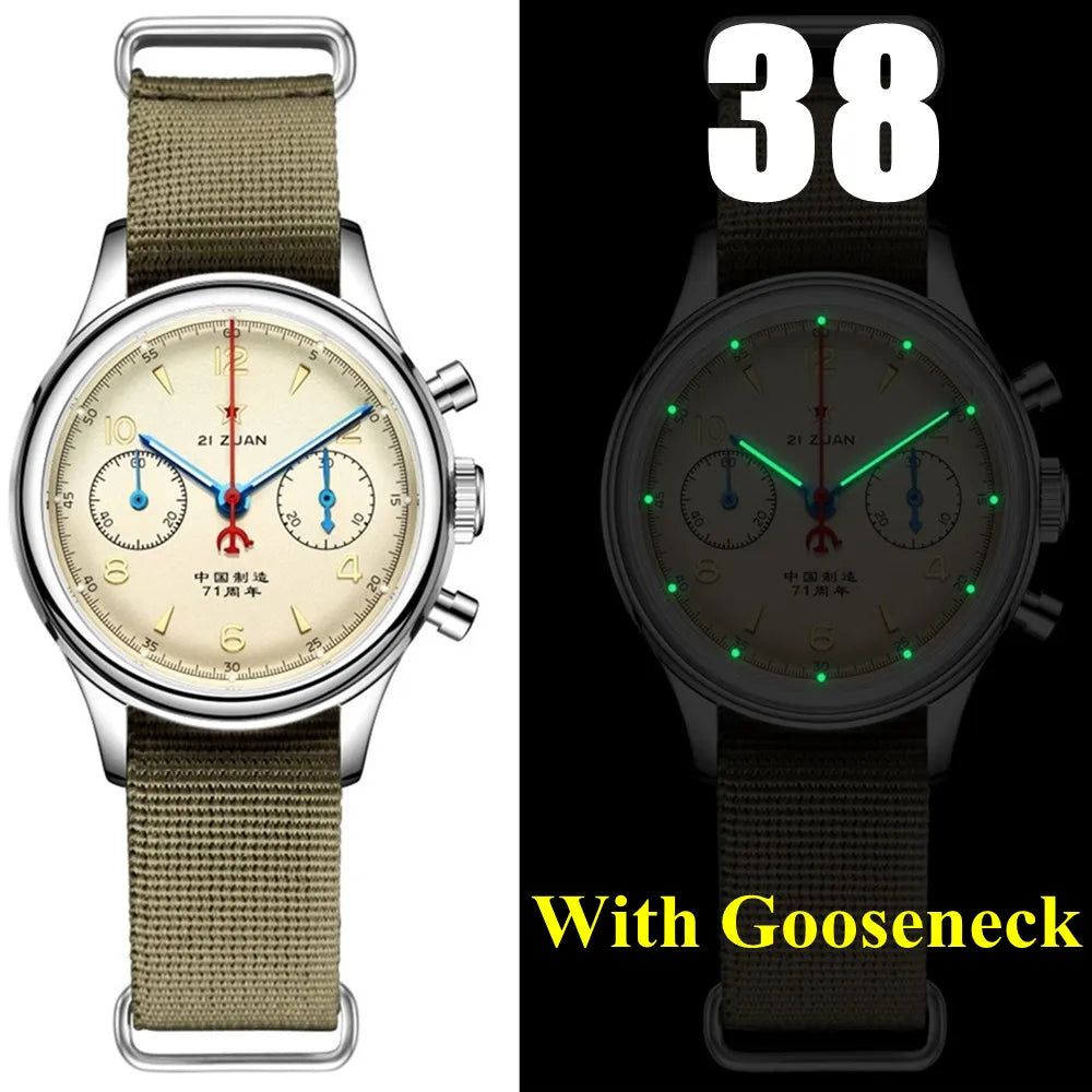RED STAR 38 Heritage pour homme – Chronographe d'aviation classique avec mouvement mécanique authentique 