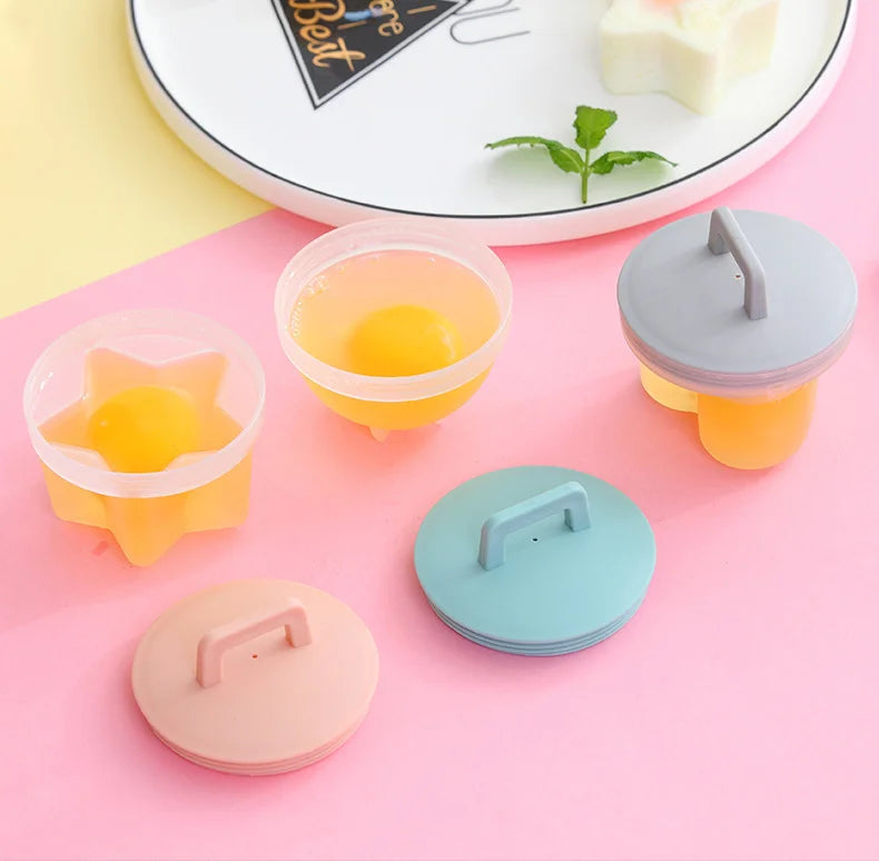 Juego de 4 moldes para cocinar al vapor y freír huevos: moldes para desayuno con tapa y pincel.