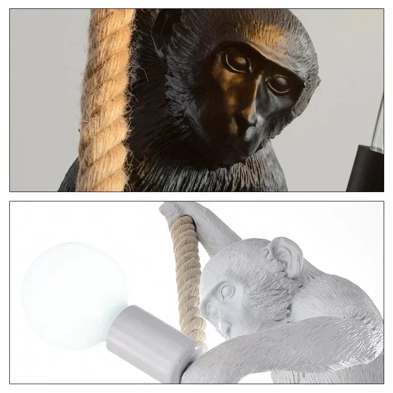 SANDYHA Nordic Retro Monkey Wall Lamp – LED Decorative Light for Living Room, Bedroom & Kitchen
