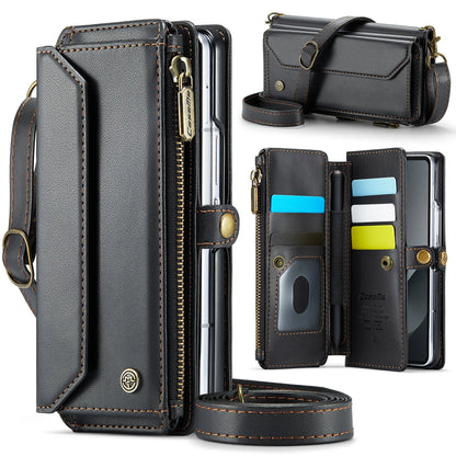 Étui portefeuille pour Samsung Galaxy Z Fold – Cuir PU avec sangle, fermeture éclair et porte-cartes (modèles 4/5/6/7)