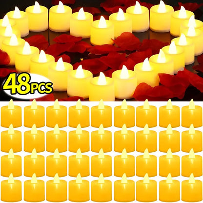 Flameless LED Tealight Candles – 1/48pcs Heart-Shaped Battery Candles for Christmas, Wedding & Party Decor