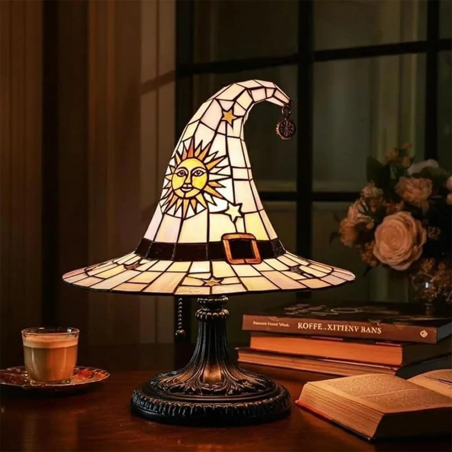 🧙‍♀️ Gothic Witch Hat Lamp – Handmade Resin Stained Glass Night Light with Spooky Mystical Charm, Perfect Halloween Gift