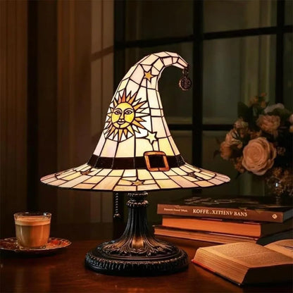 🧙‍♀️ Gothic Witch Hat Lamp – Handmade Resin Stained Glass Night Light with Spooky Mystical Charm, Perfect Halloween Gift