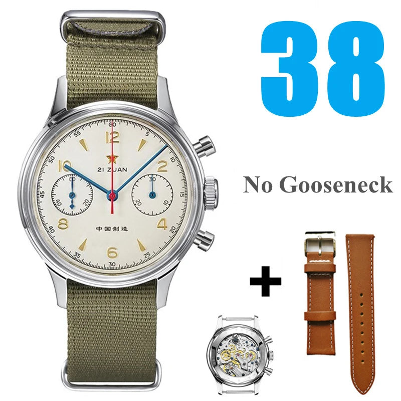 RED STAR 38 Heritage pour homme – Chronographe d'aviation classique avec mouvement mécanique authentique 