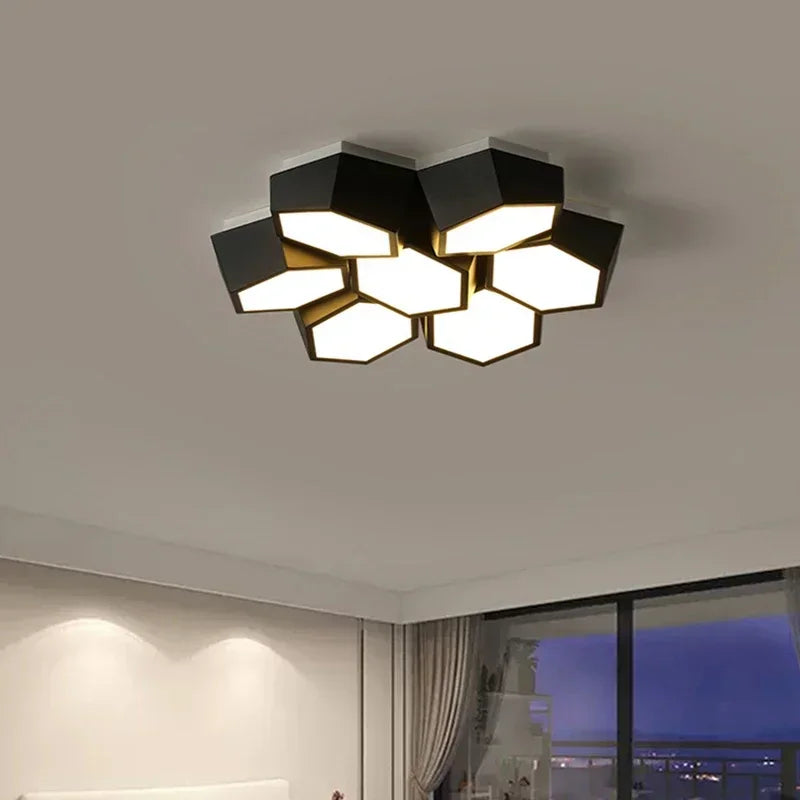 Nordic Honeycomb LED Ceiling Lamp – Modern Geometric Designer Alloy Light for Bedroom & Living Room Decor