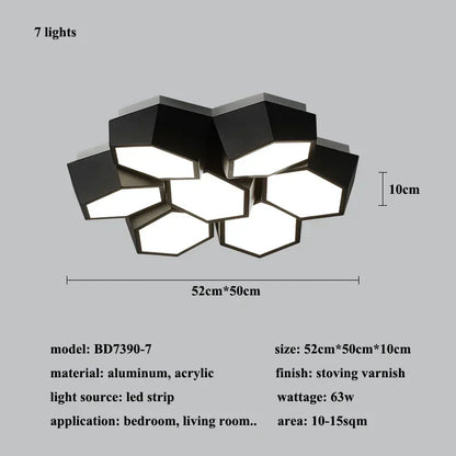 Nordic Honeycomb LED Ceiling Lamp – Modern Geometric Designer Alloy Light for Bedroom & Living Room Decor