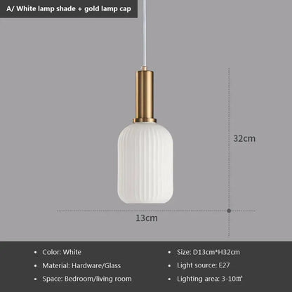Nordic Glass Pendant Light – Single Head Cognac/White/Green Lamp for Dining Room, Bedroom & Café Decor