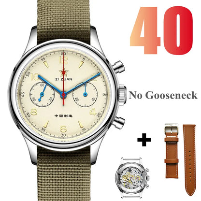 RED STAR 38 Heritage pour homme – Chronographe d'aviation classique avec mouvement mécanique authentique 
