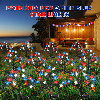 1/2PCS 15LED Red White Blue Star Solar Lights Outdoor Waterproof Fairy Atmosphere Night Light Independence Day 4th Of July Decor