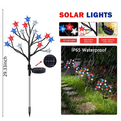 1/2PCS 15LED Red White Blue Star Solar Lights Outdoor Waterproof Fairy Atmosphere Night Light Independence Day 4th Of July Decor