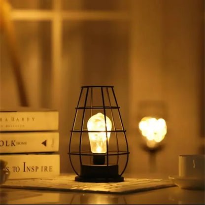 Iron Cage LED Night Light – Battery-Powered Decorative Table Lamp for Bedroom & Living Room