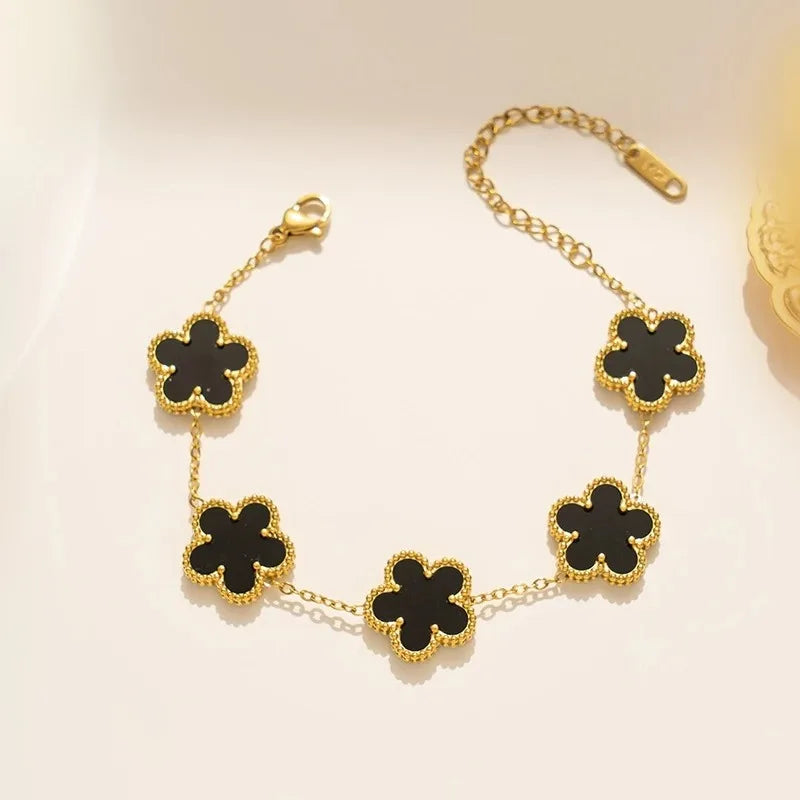 LuxeClover™ – Pulsera de acero inoxidable de cinco hojas para mujer 