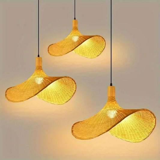 Handcrafted Bamboo Pendant Light – 30cm Modern Wooden Ceiling Lamp with E27 Socket for Living Room, Dining & Bedroom Décor