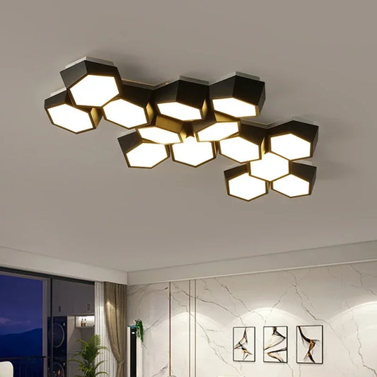 Nordic Honeycomb LED Ceiling Lamp – Modern Geometric Designer Alloy Light for Bedroom & Living Room Decor