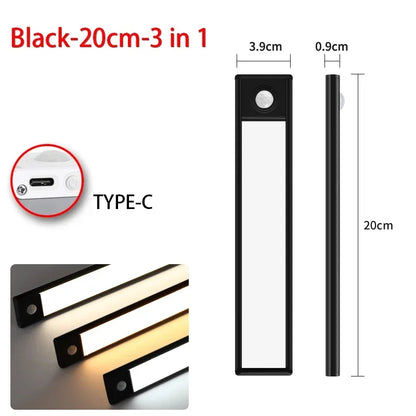 LED Motion Sensor Night Light – Wireless USB Wardrobe & Cabinet Lamp, 20/30/40/60CM for Kitchen & Bedroom