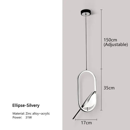 Magpie Bird LED Pendant Lamp – Modern Black & Silver Hanging Light for Bedroom & Living Room