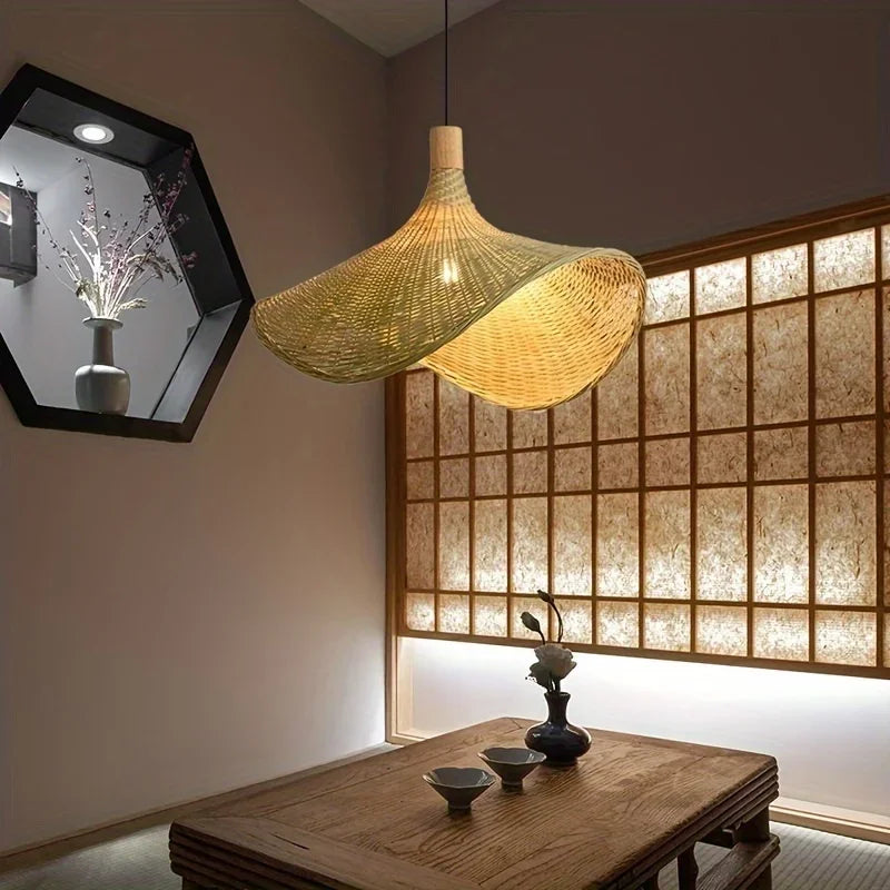 Handcrafted Bamboo Pendant Light – 30cm Modern Wooden Ceiling Lamp with E27 Socket for Living Room, Dining & Bedroom Décor