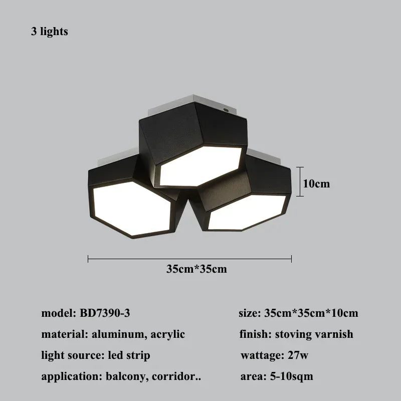 Nordic Honeycomb LED Ceiling Lamp – Modern Geometric Designer Alloy Light for Bedroom & Living Room Decor