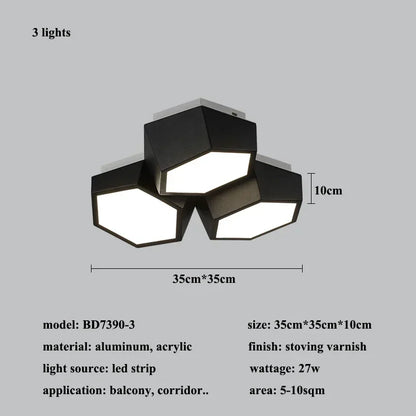 Nordic Honeycomb LED Ceiling Lamp – Modern Geometric Designer Alloy Light for Bedroom & Living Room Decor