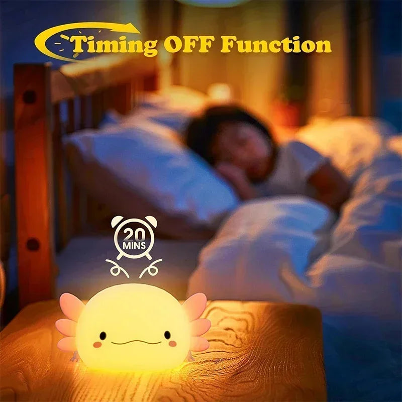 Cute Axolotl Silicone Night Light – Touch-Controlled USB Rechargeable Lamp