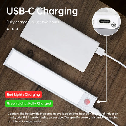 LED Motion Sensor Night Light – Wireless USB Wardrobe & Cabinet Lamp, 20/30/40/60CM for Kitchen & Bedroom