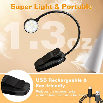 31 LEDs USB Rechargeable Book Light – Flexible Clip-On Reading Lamp with 3 Color Modes
