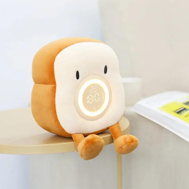 Reloj despertador digital con adorable peluche tostado: pantalla LED y luz nocturna para una decoración acogedora.