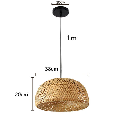 Handmade Bamboo Pendant Lamp – 38cm Natural Rattan Wicker Hanging Light with E27 LED Lampshade
