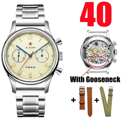 RED STAR 38 Heritage pour homme – Chronographe d'aviation classique avec mouvement mécanique authentique 