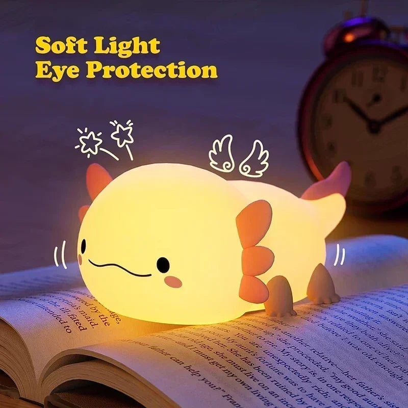 Cute Axolotl Silicone Night Light – Touch-Controlled USB Rechargeable Lamp