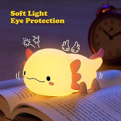 Cute Axolotl Silicone Night Light – Touch-Controlled USB Rechargeable Lamp