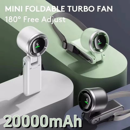 Ventilateur de cou et de bureau TurboCool™ 20 000 mAh – Ventilateur de voyage portable pliable à 5 vitesses avec rotation à 180° 
