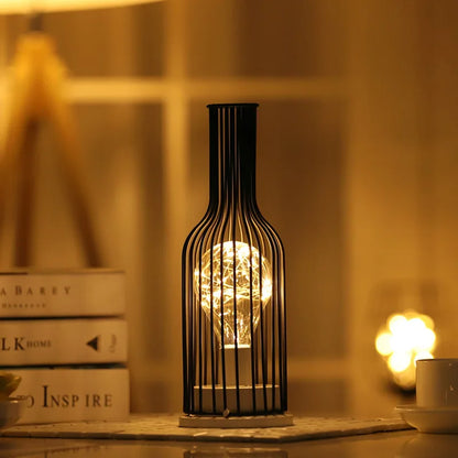 Iron Cage LED Night Light – Battery-Powered Decorative Table Lamp for Bedroom & Living Room